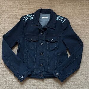 Carve Designs Black Denim Jacket with Blue Accents